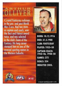 2007 Select AFL Supreme - Hall of Fame Series 3 #HF152 Arthur Olliver Back